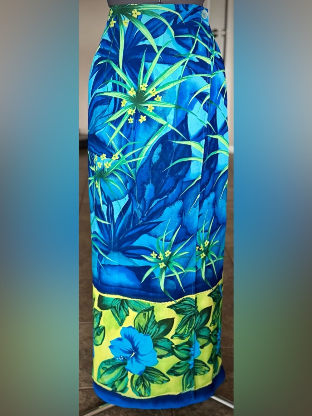 Vintage Blue Green Tropical Floral Maxi Skirt Ellen Figg M 12